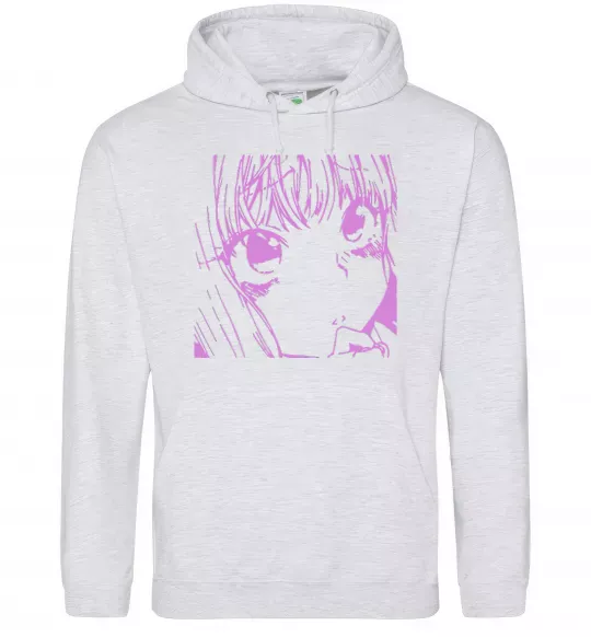 Жіноча толстовка (худі) Дівчинка аніме рожевого кольору Сірий меланж фото