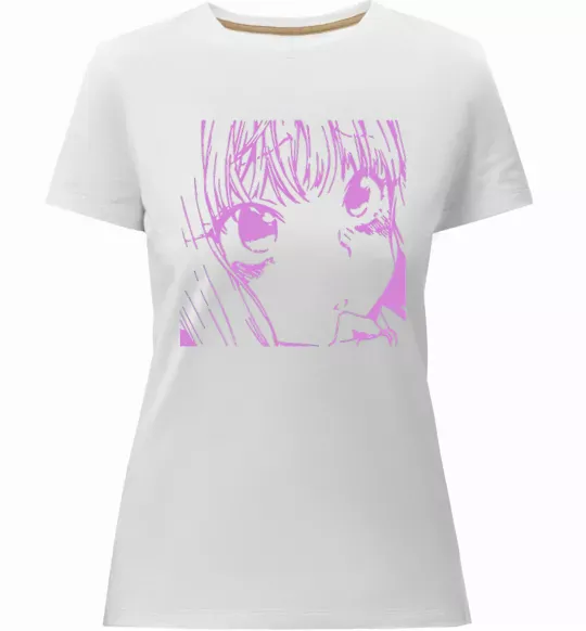 Женская премиум футболка Дівчинка аніме рожевого кольору Белый фото