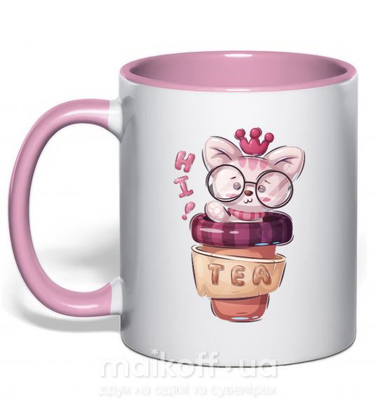 Чашка з кольоровою ручкою Hi tea Ніжно рожевий фото
