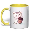 Чашка з кольоровою ручкою Coffee kitten Сонячно жовтий фото