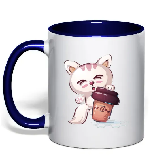 Чашка з кольоровою ручкою Coffee kitten Глибокий темно-синій фото