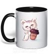 Чашка з кольоровою ручкою Coffee kitten Чорний фото