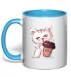 Чашка з кольоровою ручкою Coffee kitten Блакитний фото
