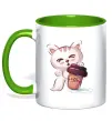 Чашка з кольоровою ручкою Coffee kitten Зелений фото