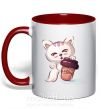 Чашка з кольоровою ручкою Coffee kitten Червоний фото