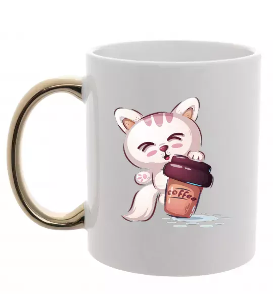 Чашка з кольоровою ручкою Coffee kitten Золото фото