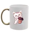 Чашка з кольоровою ручкою Coffee kitten Золото фото