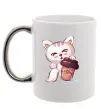 Чашка з кольоровою ручкою Coffee kitten Срібло фото