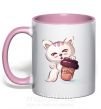 Чашка з кольоровою ручкою Coffee kitten Ніжно рожевий фото
