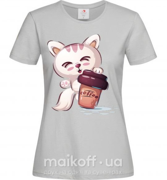 Женская футболка Coffee kitten Серый фото