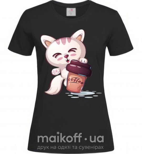 Женская футболка Coffee kitten Черный фото