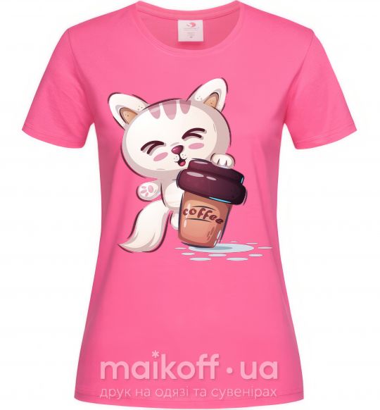 Жіноча футболка Coffee kitten Яскраво-рожевий фото