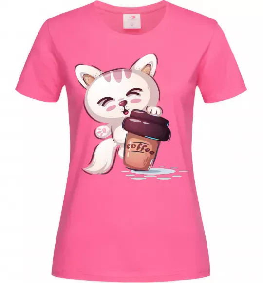 Жіноча футболка Coffee kitten Яскраво-рожевий фото
