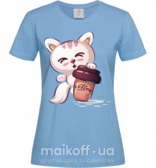 Женская футболка Coffee kitten Голубой фото