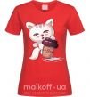 Женская футболка Coffee kitten Красный фото