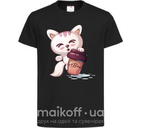 Детская футболка Coffee kitten Черный фото