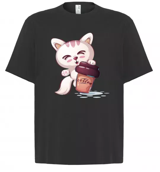 Футболка Оверсайз Coffee kitten Чорний фото