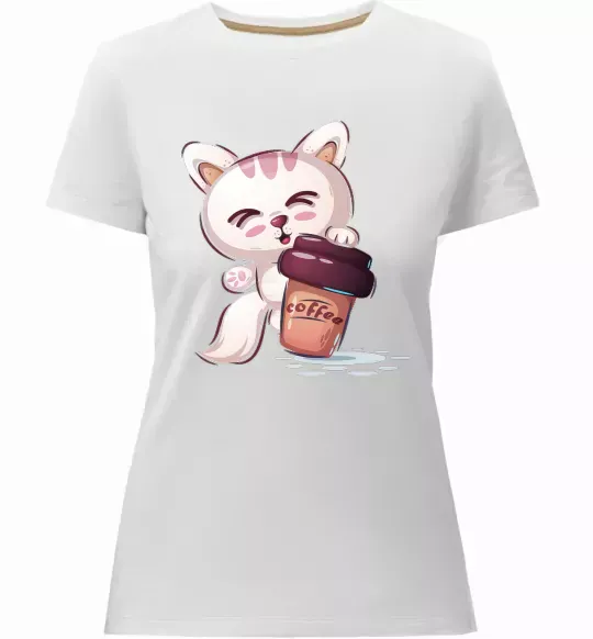 Женская премиум футболка Coffee kitten Белый фото