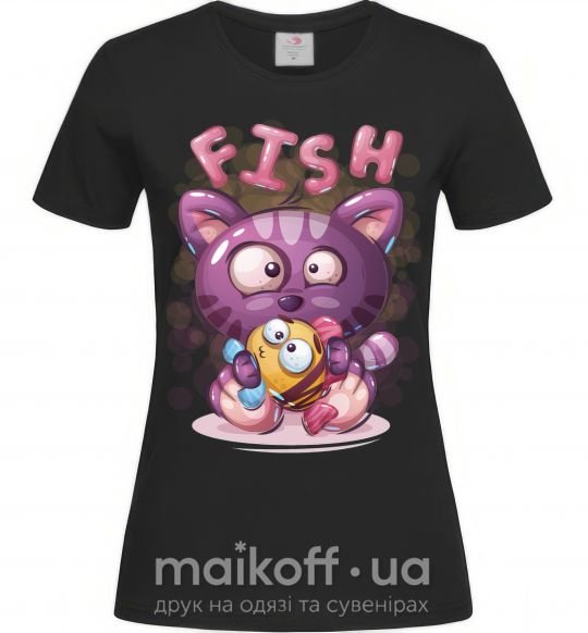 Женская футболка Fish and kitten Черный фото