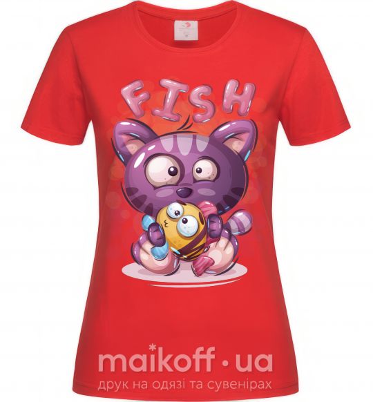 Женская футболка Fish and kitten Красный фото