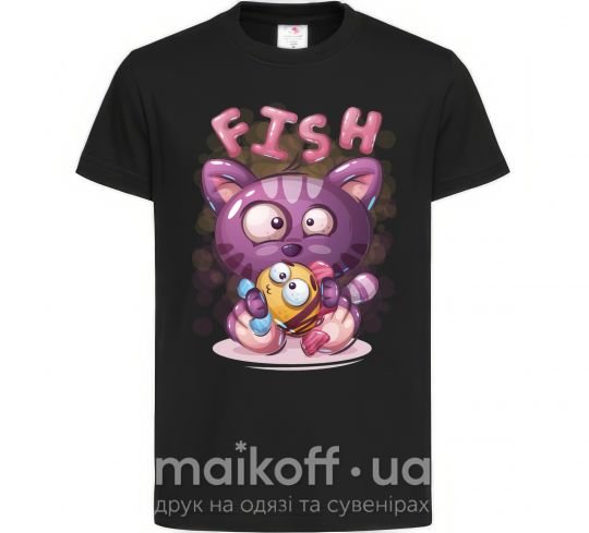 Детская футболка Fish and kitten Черный фото