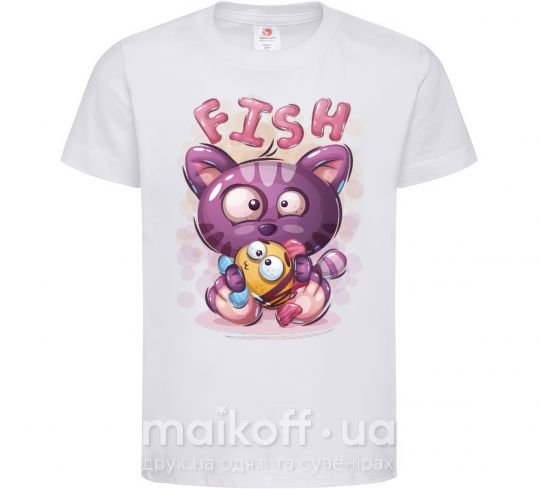 Детская футболка Fish and kitten Белый фото