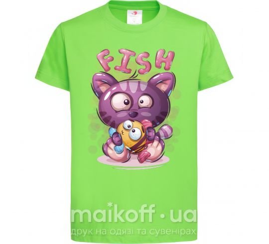 Дитяча футболка Fish and kitten Лаймовий фото