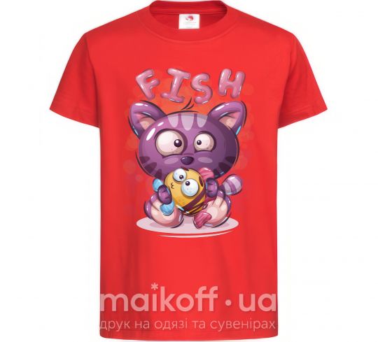 Детская футболка Fish and kitten Красный фото