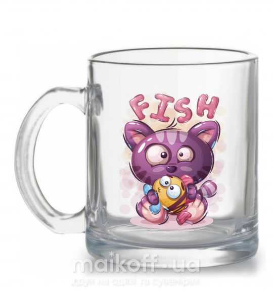 Чашка стеклянная Fish and kitten Прозрачный фото