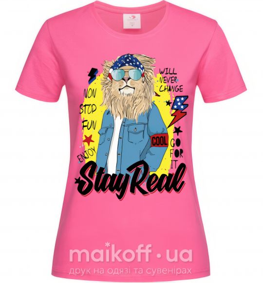 Жіноча футболка Lion Stay real Яскраво-рожевий фото
