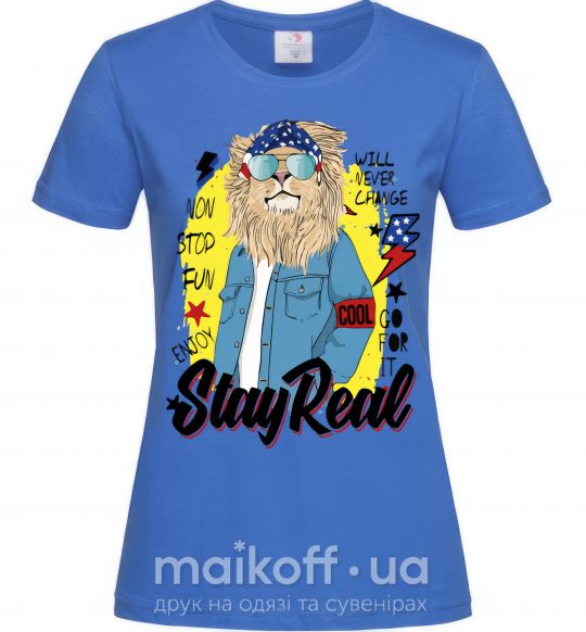 Жіноча футболка Lion Stay real Яскраво-синій фото