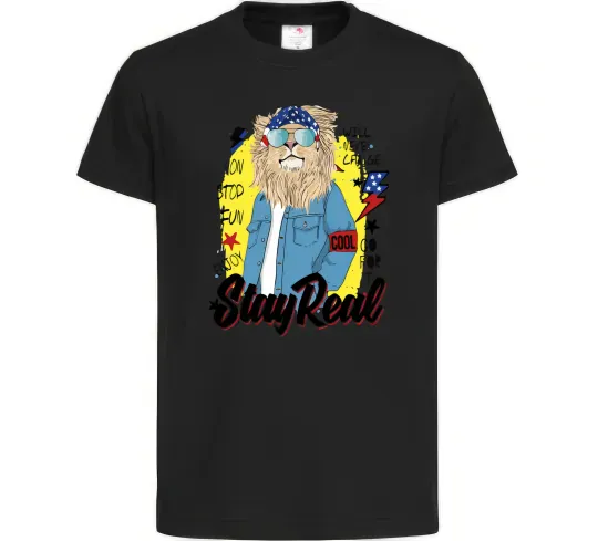 Дитяча футболка Lion Stay real Чорний фото