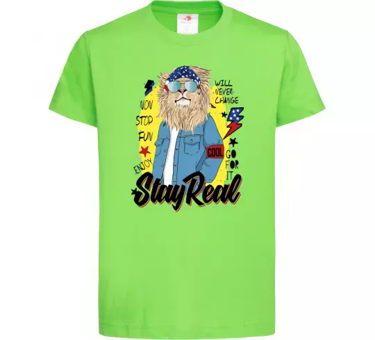 Дитяча футболка Lion Stay real Лаймовий фото