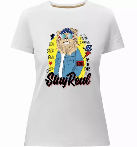 Женская премиум футболка Lion Stay real Белый фото