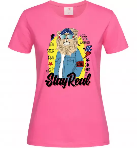 Женская футболка Lion Stay real Ярко-розовый фото