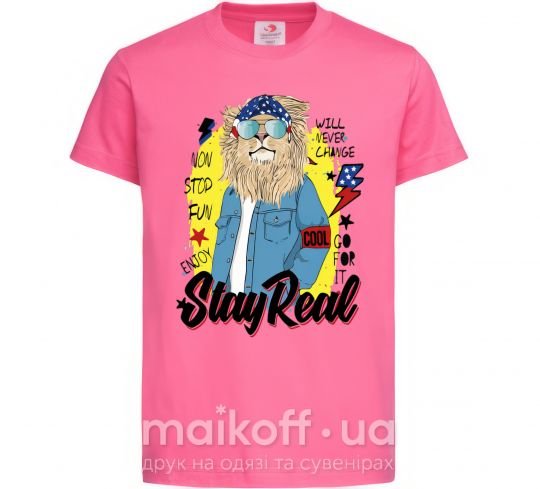 Дитяча футболка Lion Stay real Яскраво-рожевий фото