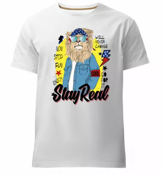 Чоловіча преміум футболка Lion Stay real Білий фото