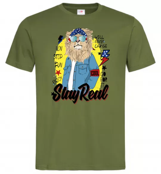 Чоловіча футболка Lion Stay real Оливковий фото