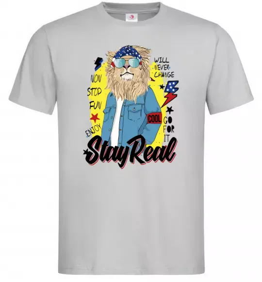 Чоловіча футболка Lion Stay real Сірий фото