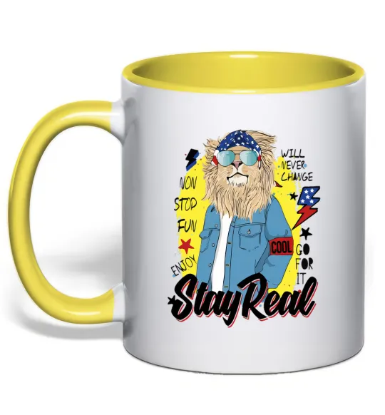 Чашка с цветной ручкой Lion Stay real Лимонный фото