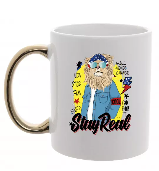 Чашка с цветной ручкой Lion Stay real Золото фото