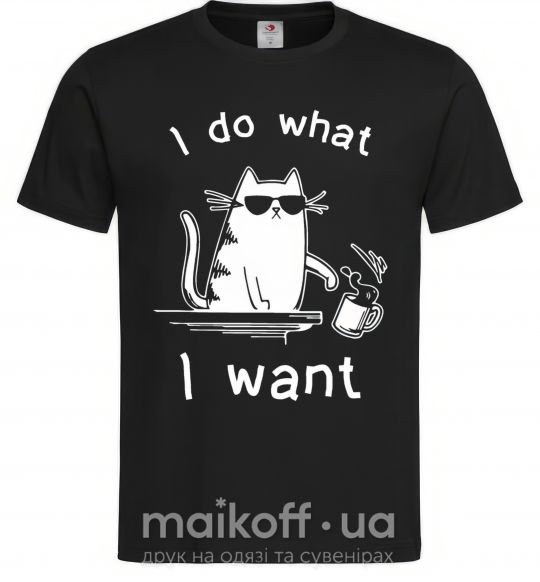 Мужская футболка I do what i want cat Черный фото