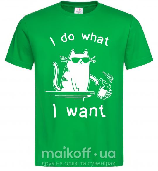 Мужская футболка I do what i want cat Зеленый фото