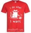 Мужская футболка I do what i want cat Красный фото