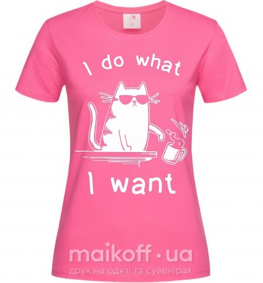 Жіноча футболка I do what i want cat Яскраво-рожевий фото