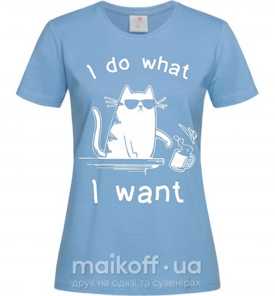 Жіноча футболка I do what i want cat Блакитний фото