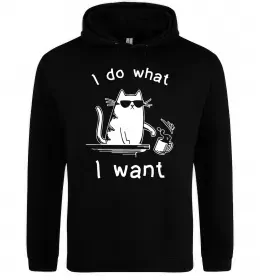Мужская толстовка (худи) I do what i want cat Черный фото