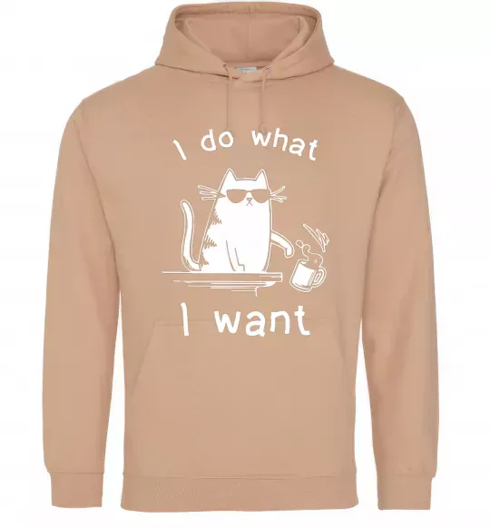 Мужская толстовка (худи) I do what i want cat Песочный фото
