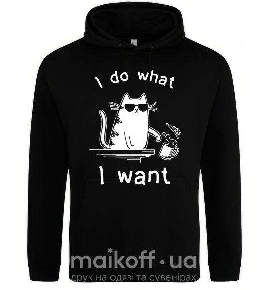 Женская толстовка (худи) I do what i want cat Черный фото