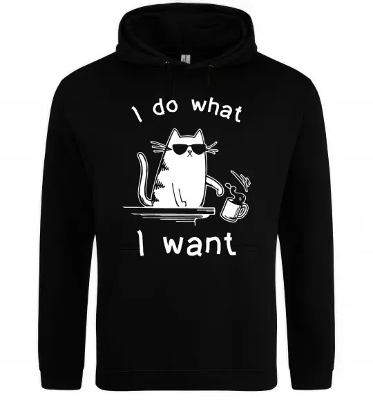Женская толстовка (худи) I do what i want cat Черный фото